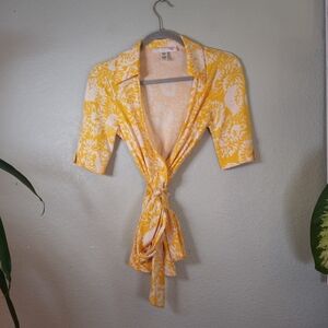 Diane Von Furstenberg Silk Vintage  Floral Deep V Neck Iconic 90s Retro Wrap Top